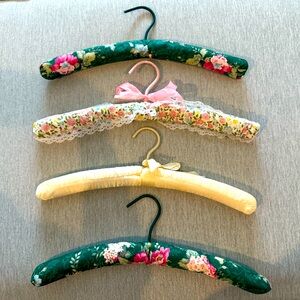 Set of 4 Vintage Fabric Covered Hangers with Cushioning Under Fabric